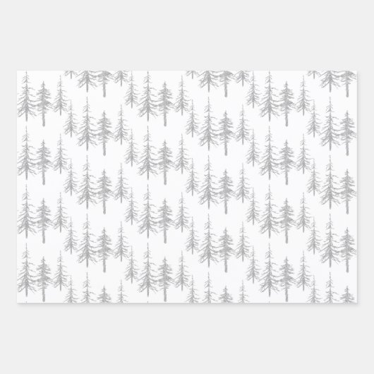 Silver Woodland Scraggly Sparse Spruce Forest Inpakpapier Vel (Voorkant)