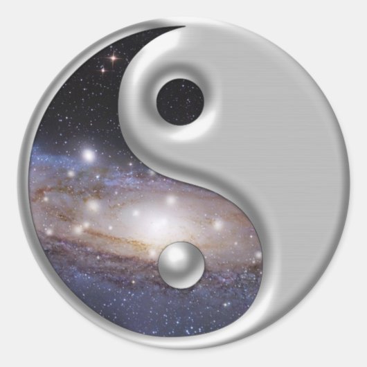 Silver Ying Yang Galaxy Space Ronde Sticker (Voorkant)