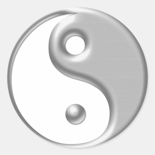 Silver Ying Yang Ronde Sticker (Voorkant)