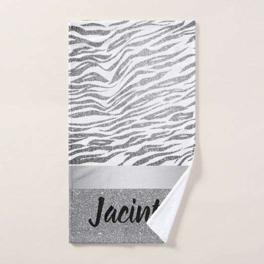 Silver Zebra Print Glitter Personalized (Serviette à main)