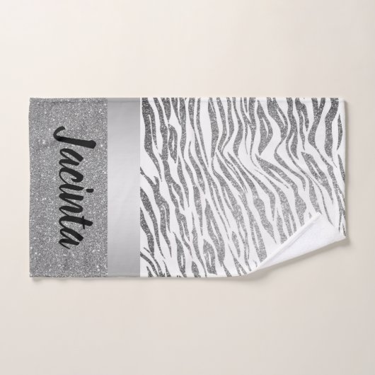 Silver Zebra Print Glitter Personalized (Serviette à main)