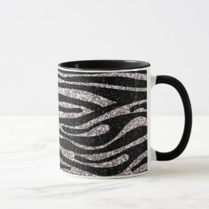 Silver zebra stripe (faux glitter bling) mok