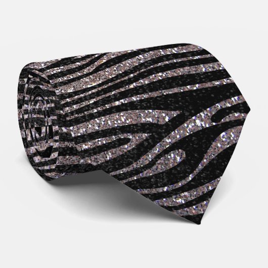 Silver zebra stripe (faux glitter bling) stropdas (Opgerold)
