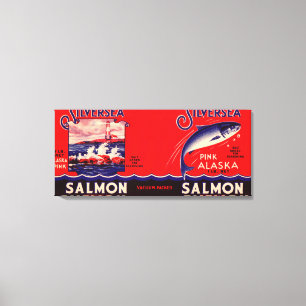 Silver Zee Merk Salmon Label- Seattle, WA Canvas Afdruk