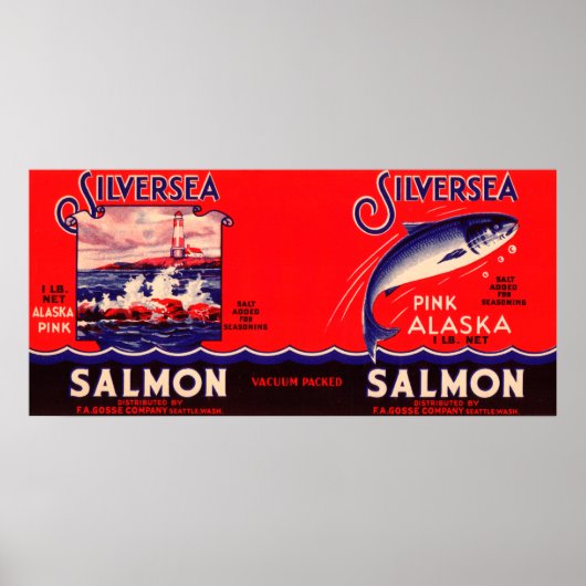Silver Zee Merk Salmon Label- Seattle, WA Poster (Voorkant)