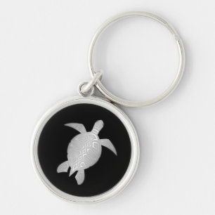 Silver Zee Turtle Black Background Sleutelhanger