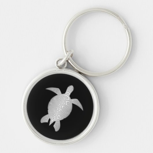 Silver Zee Turtle Black Background Sleutelhanger (Voorkant)