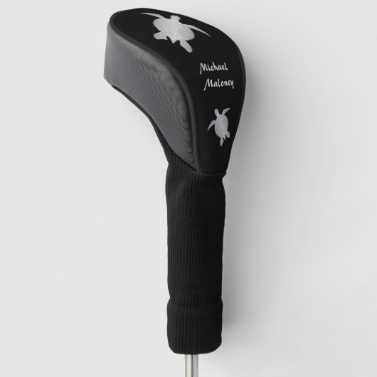 Silver Zee Turtle Black Jouw naam Golfheadcover (Schuin)