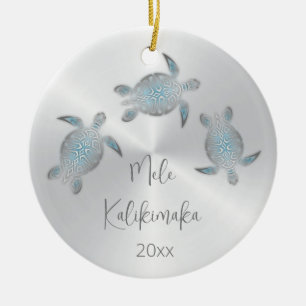 Silver Zee Turtle Kerstmis in Hawaïti Keramisch Ornament
