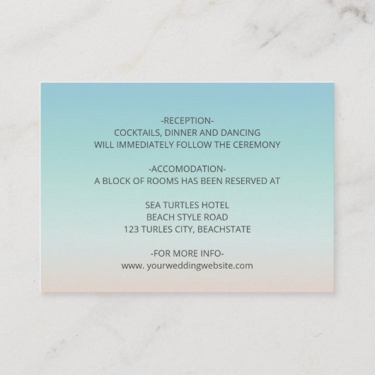 Silver Zee Turtles | Beach Weddenschap Details Informatiekaartje (Achterkant)