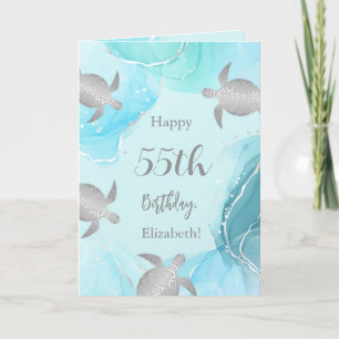 Silver Zee Turtles Blue Ink Custom Birthday Kaart