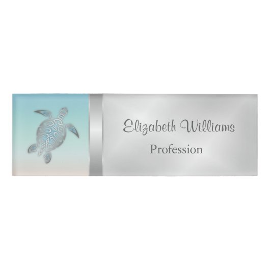 Silver Zee Turtles Modern Name Tag (Voorkant)