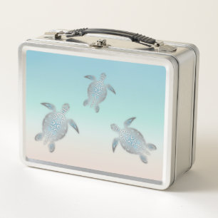 Silver Zee Turtles Turquoise Coastal