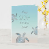 Silver Zee Turtles Turquoise Custom Kaart (Gele Bloem)