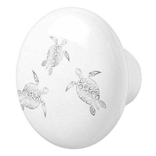 Silver Zee Turtles White Maritime Nautical Keramische Knop (Rechts)