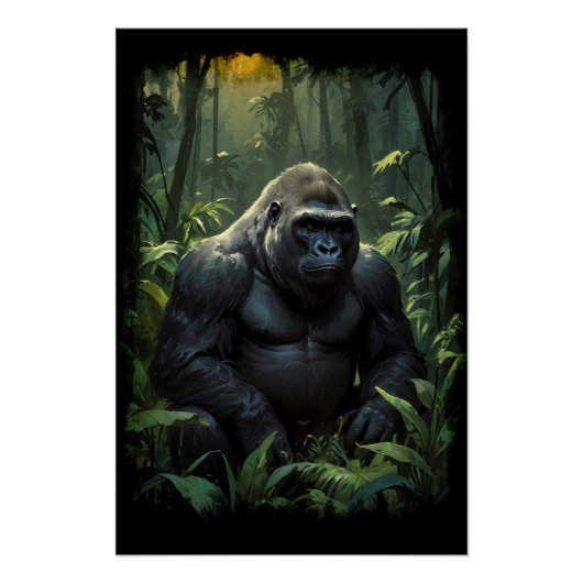 Silverback Gorilla in Rwandese Oerwoud Perfect Poster (Voorkant)