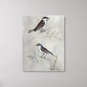 Silvered Aviary Een paar vogels Canvas Afdruk