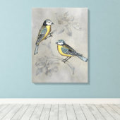 Silvered Aviary | Vogelpaar Canvas Afdruk (Insitu (Houten vloer))