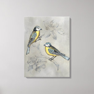 Silvered Aviary Vogelpaar Canvas Afdruk