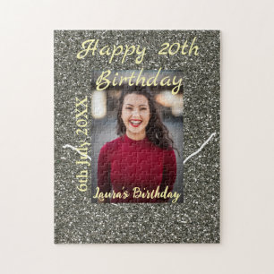 Silverglitter foto 20e verjaardag naam toevoegen d legpuzzel