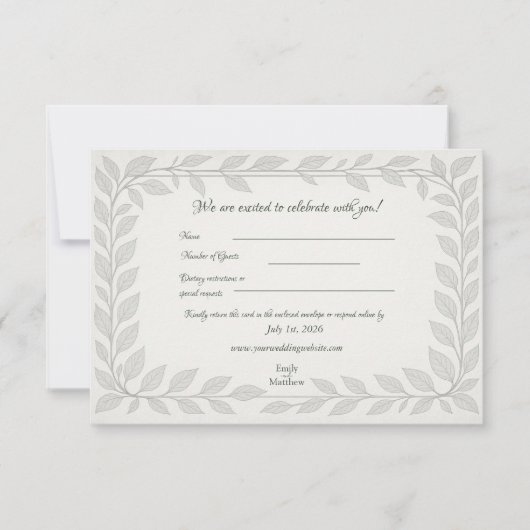 Silverleaf Elven Wedding – Leaf Reply Design Bedankkaart (Voorkant)