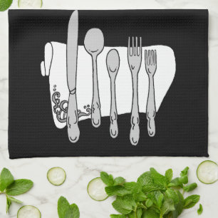 Silverware Black White Design Theedoek