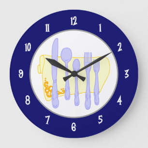 Silverware en Napkin op Blue Wall Clock Grote Klok