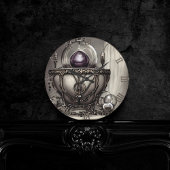 Silvery Cauldron met Paarse Crystal Ball Ronde Klok