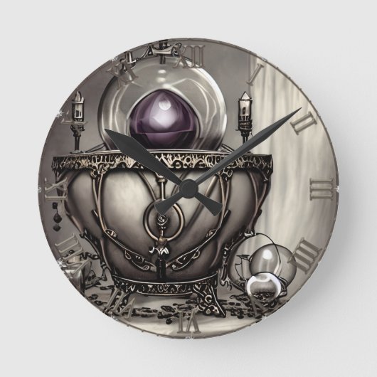 Silvery  Cauldron met Paarse Crystal Ball Ronde Klok (Voorkant)