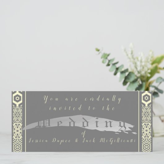 Silvery Grey en Tegel-font Wedding Invitation Kaart (Staand voorkant)