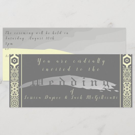 Silvery Grey en Tegel-font Wedding Invitation Kaart (Voorkant / Achterkant)