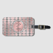 Silvery Pink Glittery Harlequin Monogram Bagagelabel (Voorkant (horizontaal))