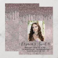 Silvery roze Rose Gold Glitter Drip Sweet 16 Foto