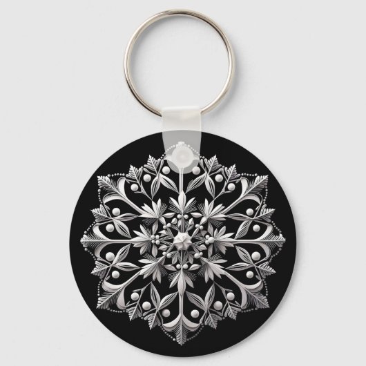 Silvery Snowflake on Black Sleutelhanger (Achterkant)