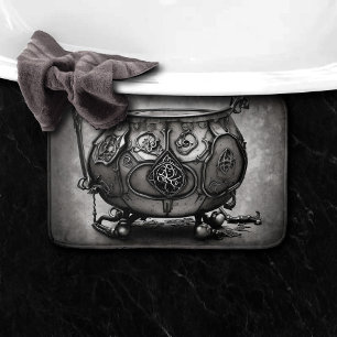 Silvery Steampunk Cauldron met  Magic Sigil Badmat