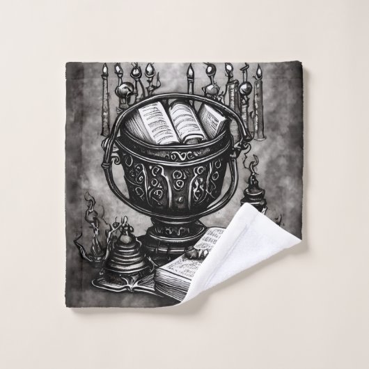 Silvery Steampunk Cauldron Spellbooks and Potions Bad Handdoek (Wasdoekje)