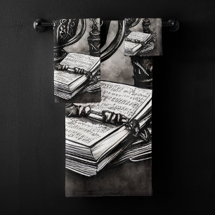 Silvery Steampunk Cauldron Spellbooks and Potions Bad Handdoek