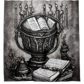 Silvery Steampunk Cauldron Spellbooks and Potions Douchegordijn (Voorkant)