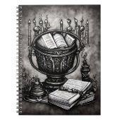 Silvery Steampunk Cauldron Spellbooks and Potions Notitieboek (Voorkant)