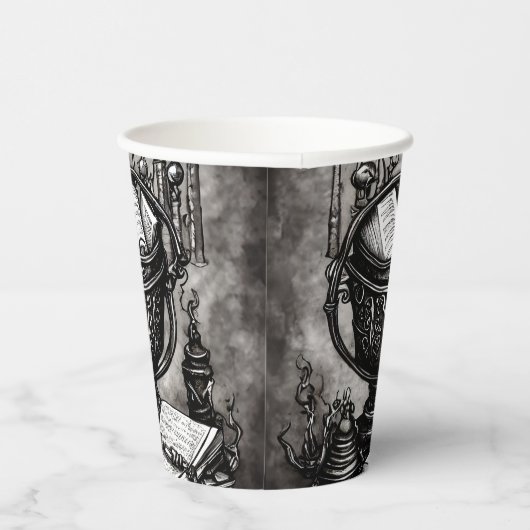 Silvery Steampunk Cauldron Spellbooks and Potions Papieren Bekers (Rechts)