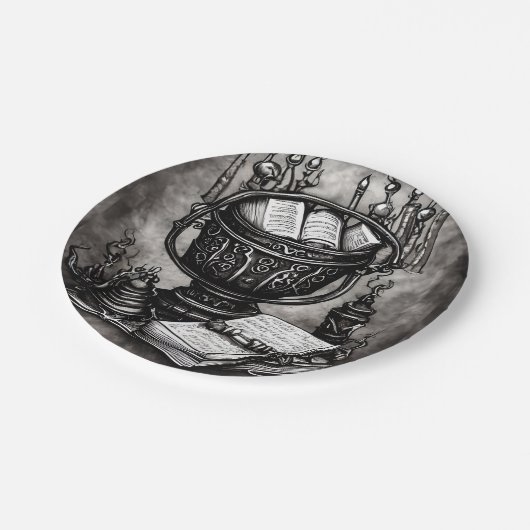 Silvery Steampunk Cauldron Spellbooks and Potions Papieren Bordje (Gekanteld)