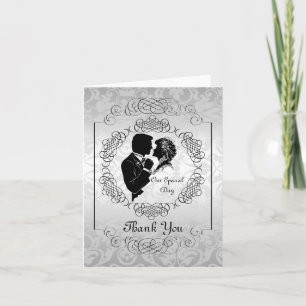Silvery White Bride & Groom Silhouette Note Kaart