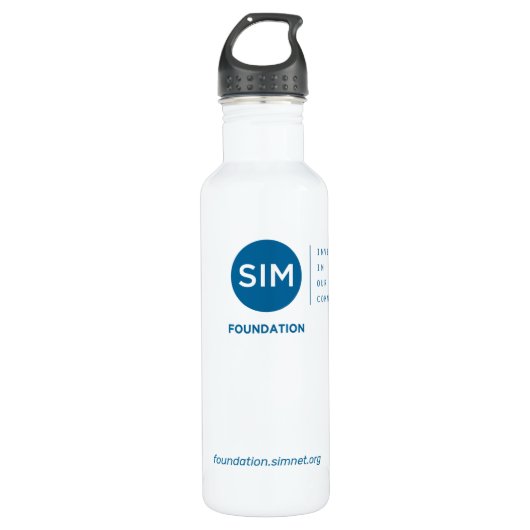 SIM Foundation Water Fles met Blauwgroen Logo (Voorkant)