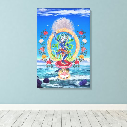 Simhamukha, leeuwenhoofd wijsheid Dakini Canvas Afdruk (Insitu (Houten vloer))