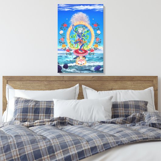 Simhamukha, leeuwenhoofd wijsheid Dakini Canvas Afdruk (Insitu (Slaapkamer))