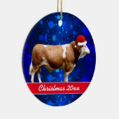 Simmental Bull and Santa Hat Ceramic Ornament (Rechts)