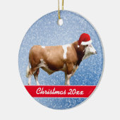Simmental Bull and Santa Hat Ceramic Ornament (Links)