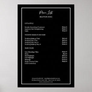 Simpel Black White Price List Poster