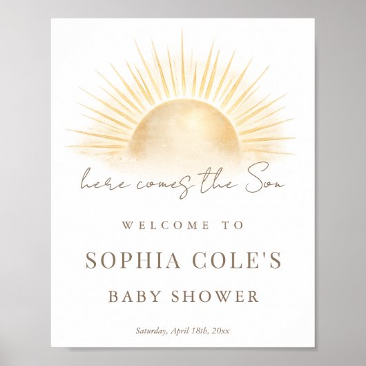 Simpel Boho Hier Komt De Zoon Baby Shower Welkom Poster (Voorkant)