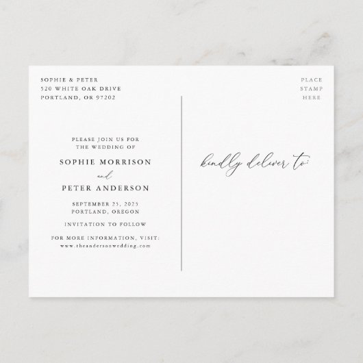 Simpel Elegant Script Liefde is Geduldig Uitstel Aankondigingskaart (Achterkant)